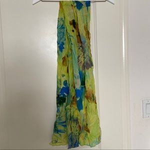 Silk long scarf green blue